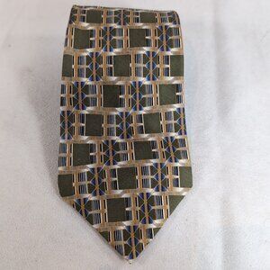 Studio 1735 100% Imported Silk Vintage Pattern Men Neck Tie Green Gold Geometric